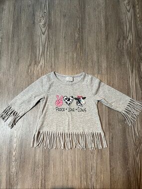Girls' Gray Fringe Long-Sleeve Tee - Peace Love Cows- size 2T